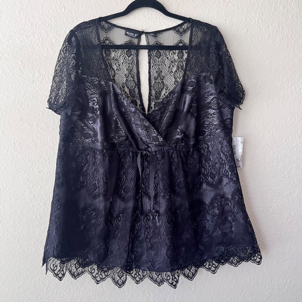 Allen B By Allen Schwartz NEW Black Lace Short Sleeve‎ Blouse Top Size 1X